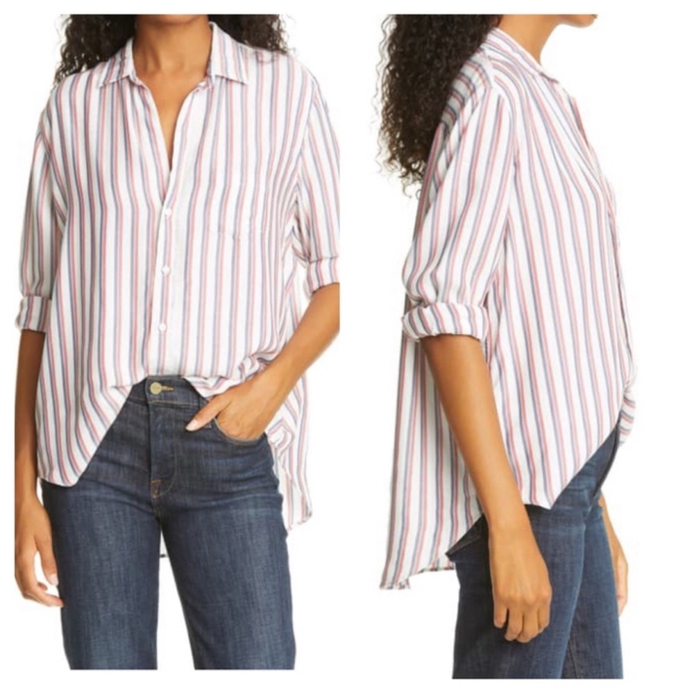 Frank & Eileen Striped Button-Up Shirt - White, Red, Blue